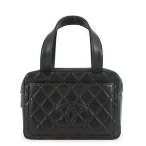 CHANEL Black Lambskin Leather Logo Bag